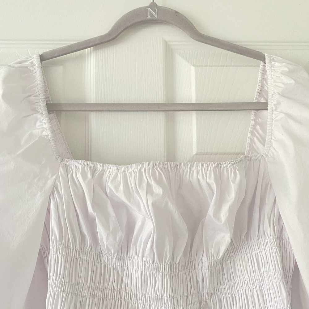 Staud Jules White Smocked Peplum Blouse Sz XL - Picture 3 of 8